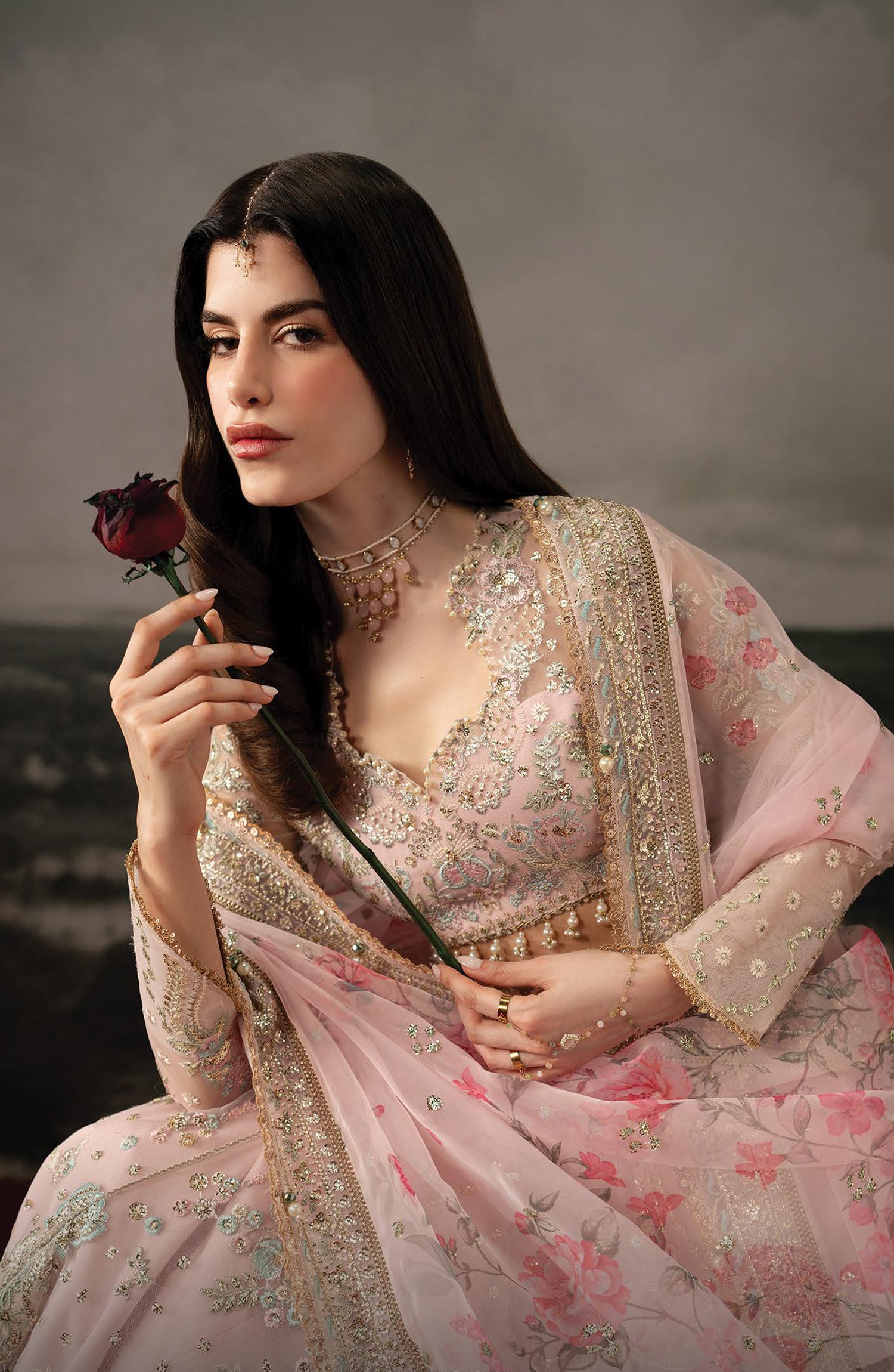 Afrozeh Aure Embroidered Net Unstitched 3 Piece Suit - 06 Noblesse - AF26AUR - Pink - Formals Collection