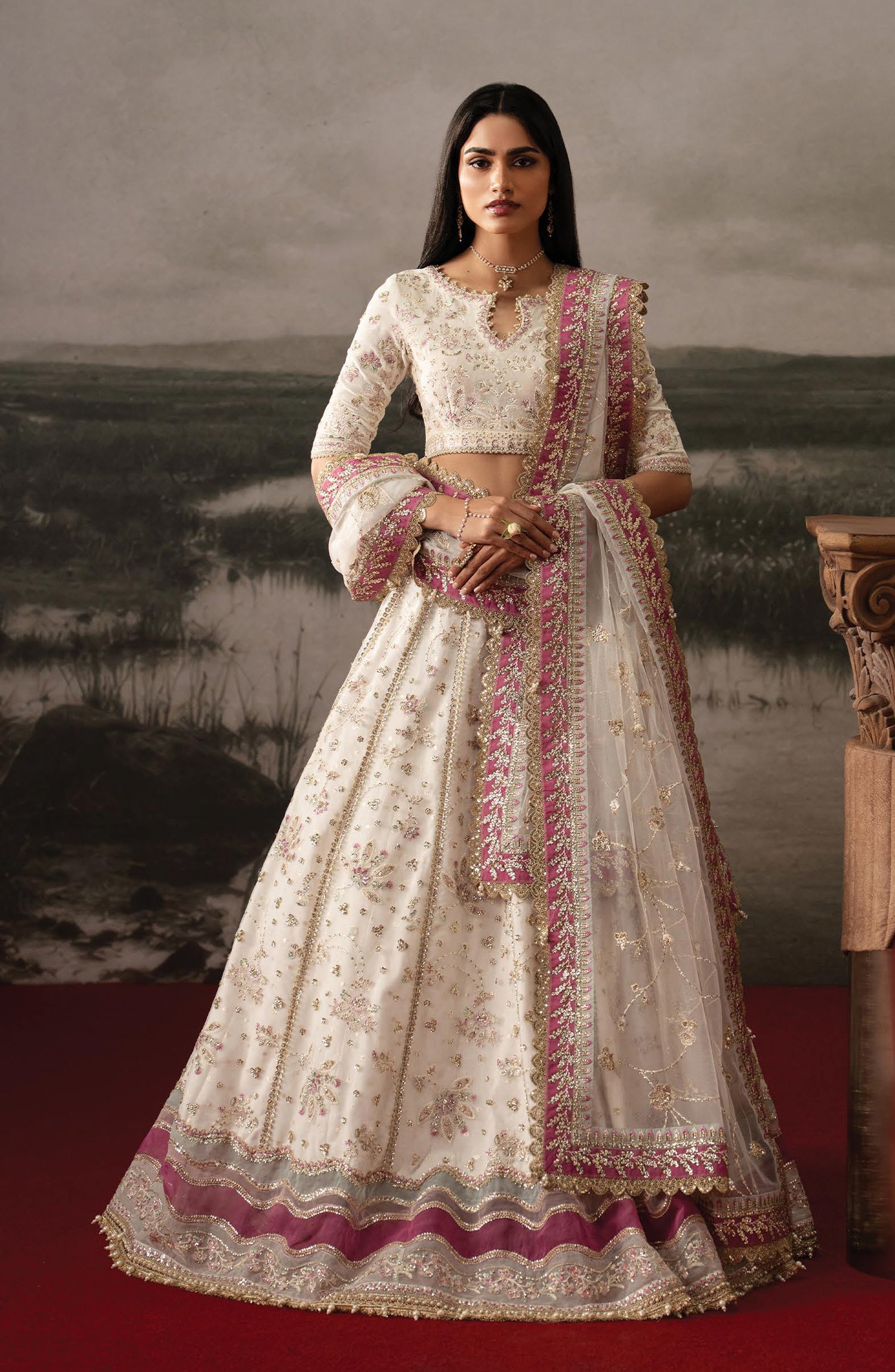 Afrozeh Aure Embroidered Organza Unstitched 3 Piece Suit - 01 Parure - AF26AUR - White - Formals Collection