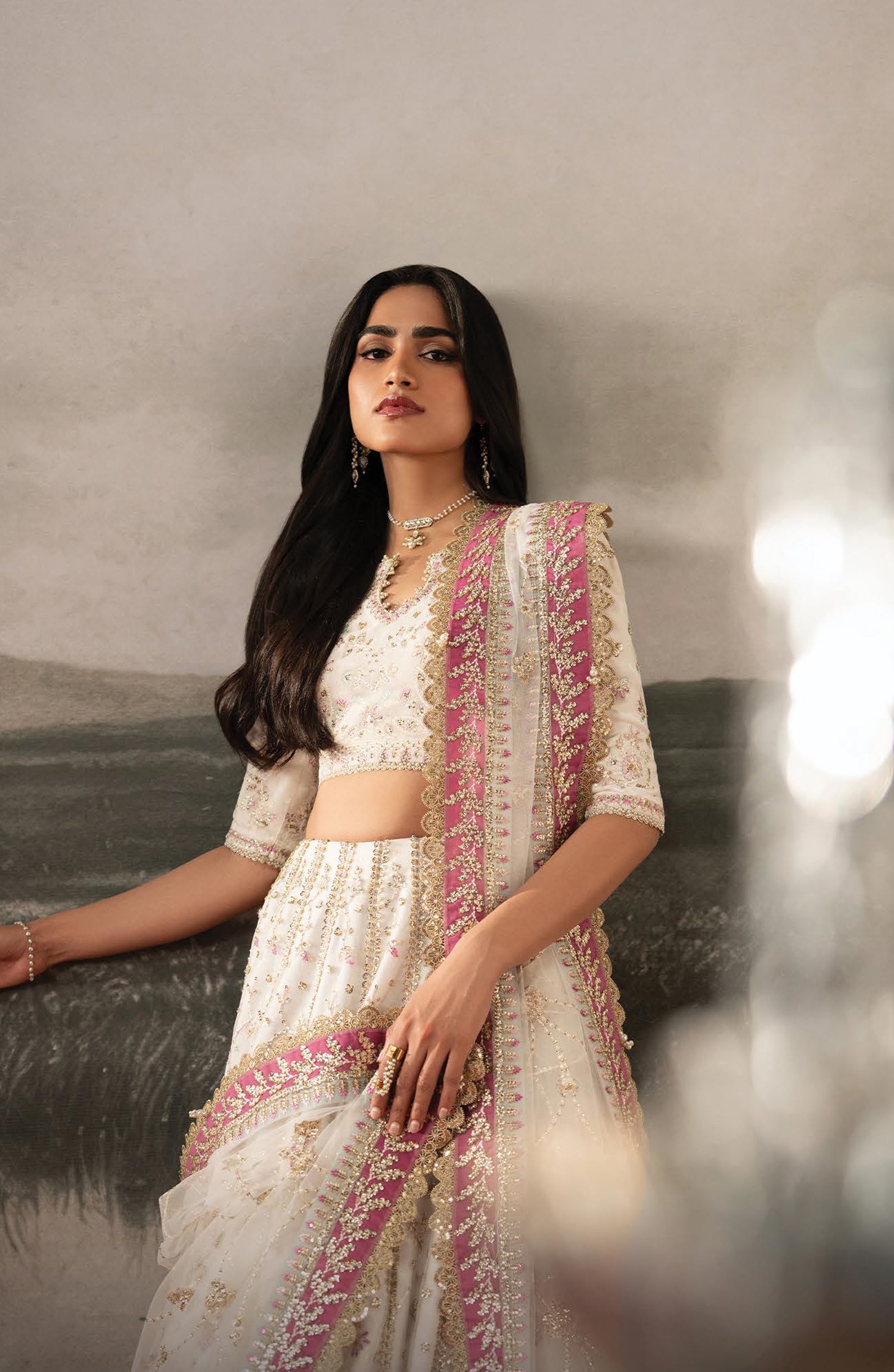 Afrozeh Aure Embroidered Organza Unstitched 3 Piece Suit - 01 Parure - AF26AUR - White - Formals Collection