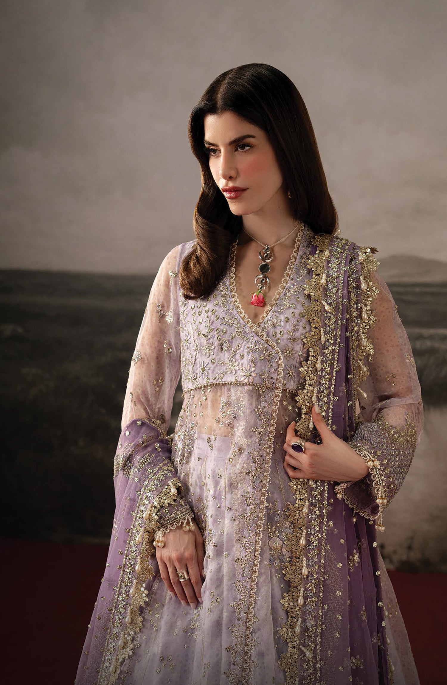 Afrozeh Aure Embroidered Organza Unstitched 3 Piece Suit - 03 Monet - AF26AUR - Purple - Formals Collection