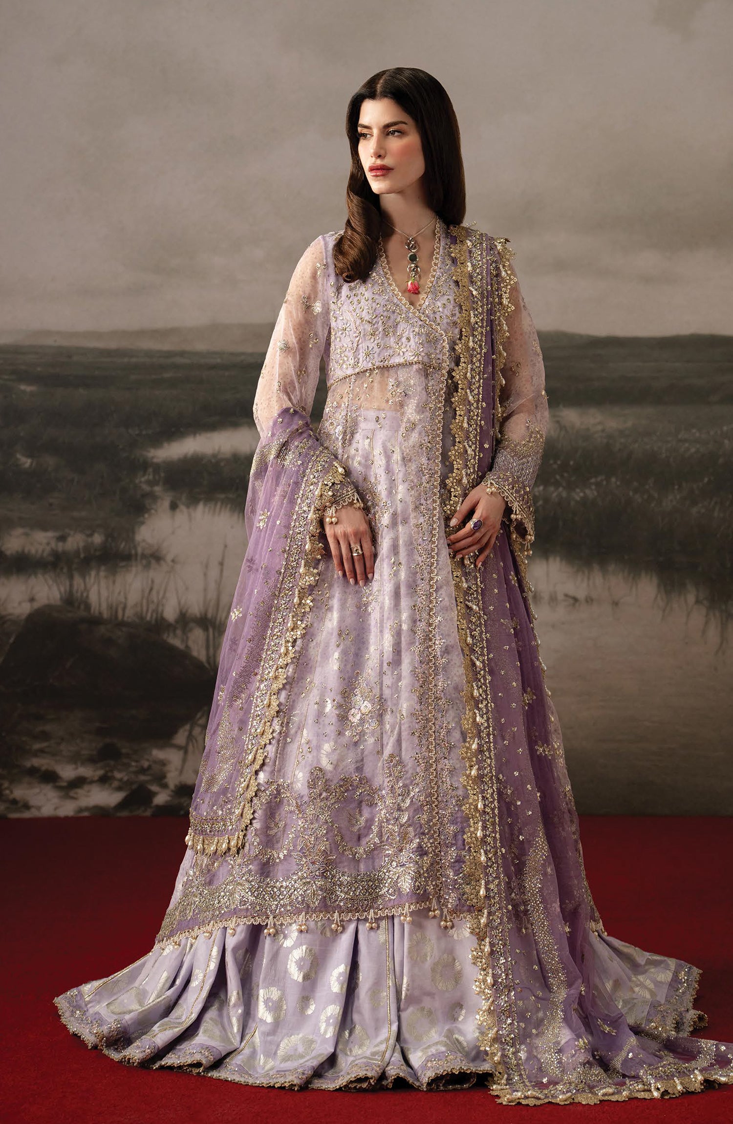Afrozeh Aure Embroidered Organza Unstitched 3 Piece Suit - 03 Monet - AF26AUR - Purple - Formals Collection