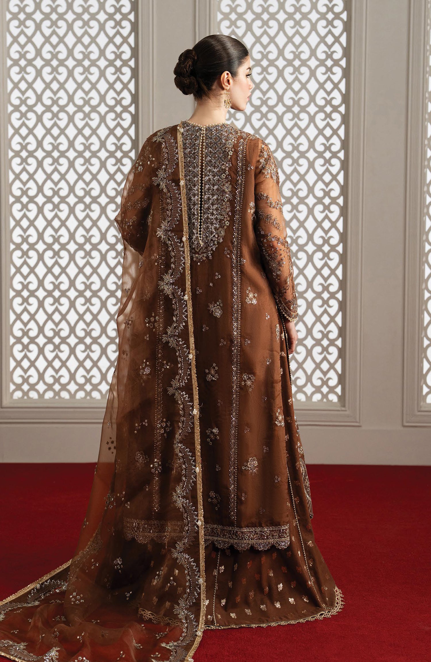 Afrozeh Aure Embroidered Organza Unstitched 3 Piece Suit - 07 Isadora - AF26AUR - Brown - Formals Collection
