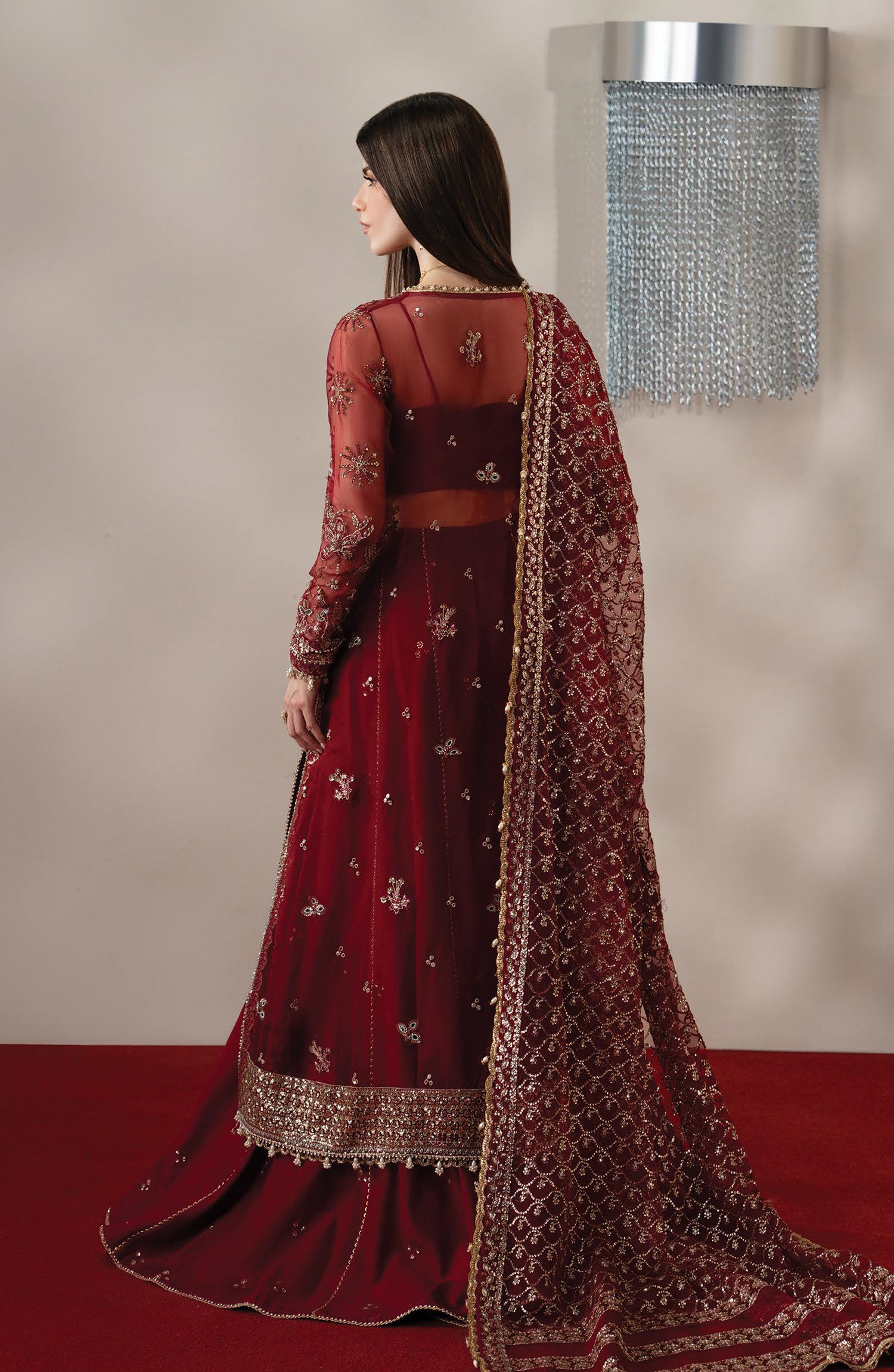 Afrozeh Aure Embroidered Organza Unstitched 3 Piece Suit - 08 Florentine - AF26AUR - Red - Formals Collection