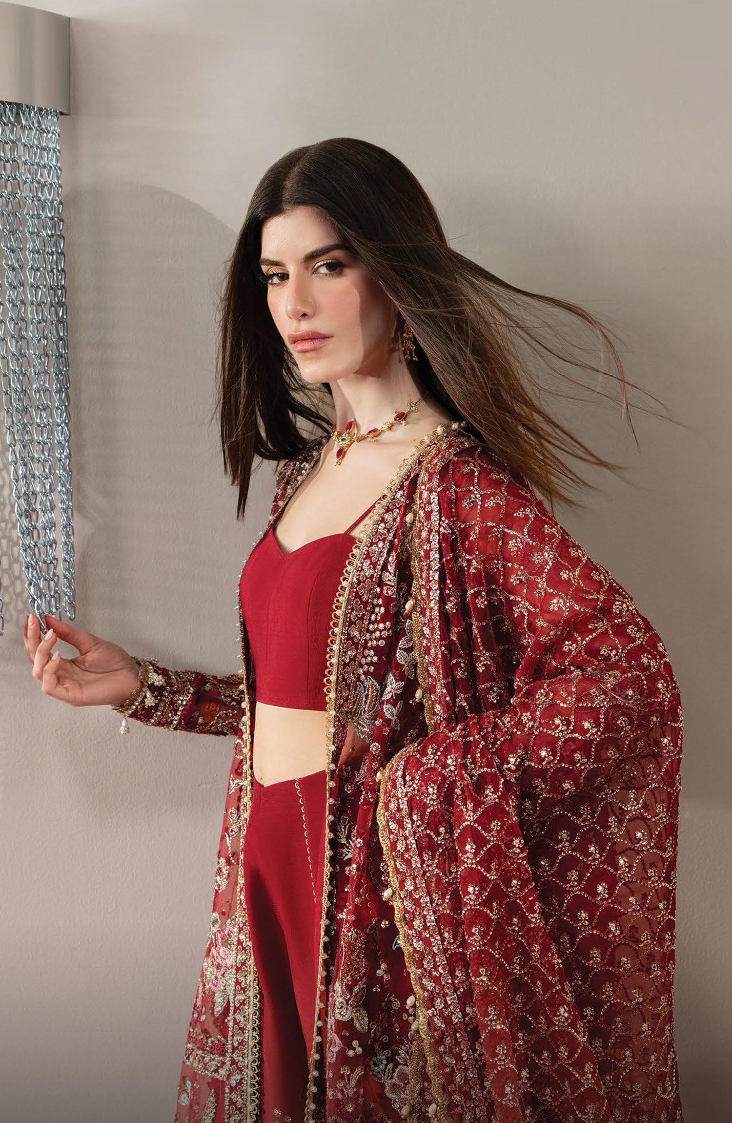 Afrozeh Aure Embroidered Organza Unstitched 3 Piece Suit - 08 Florentine - AF26AUR - Red - Formals Collection