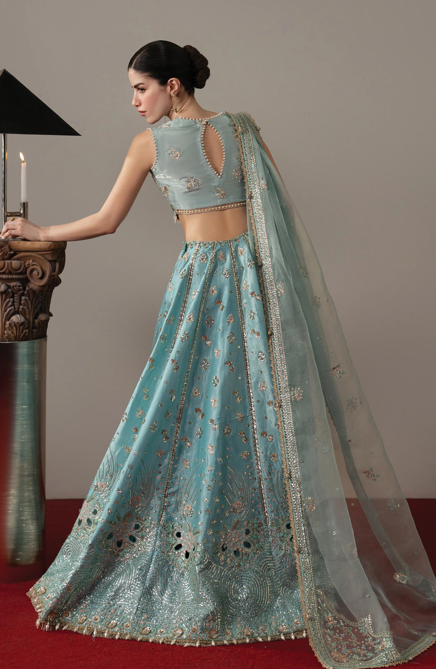 Afrozeh Aure Embroidered Sony Lawa Unstitched 3 Piece Suit - 10 Grandezza - AF26AUR - Blue - Formals Collection