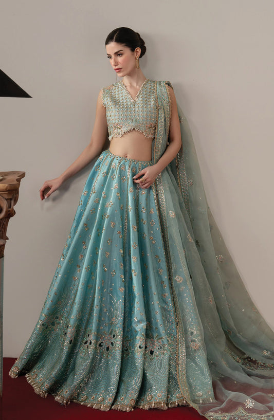 Afrozeh Aure Embroidered Sony Lawa Unstitched 3 Piece Suit - 10 Grandezza - AF26AUR - Blue - Formals Collection