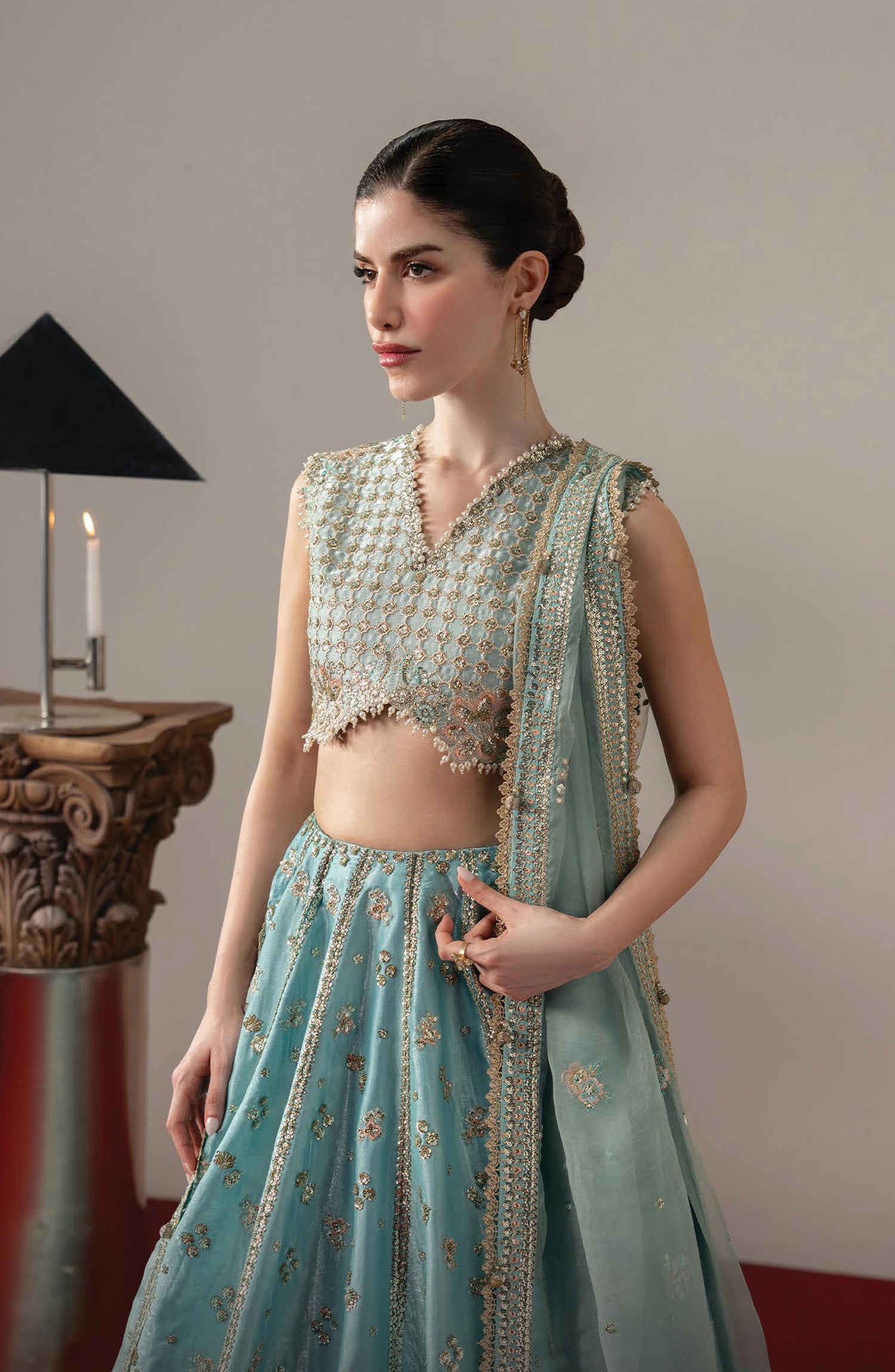 Afrozeh Aure Embroidered Sony Lawa Unstitched 3 Piece Suit - 10 Grandezza - AF26AUR - Blue - Formals Collection