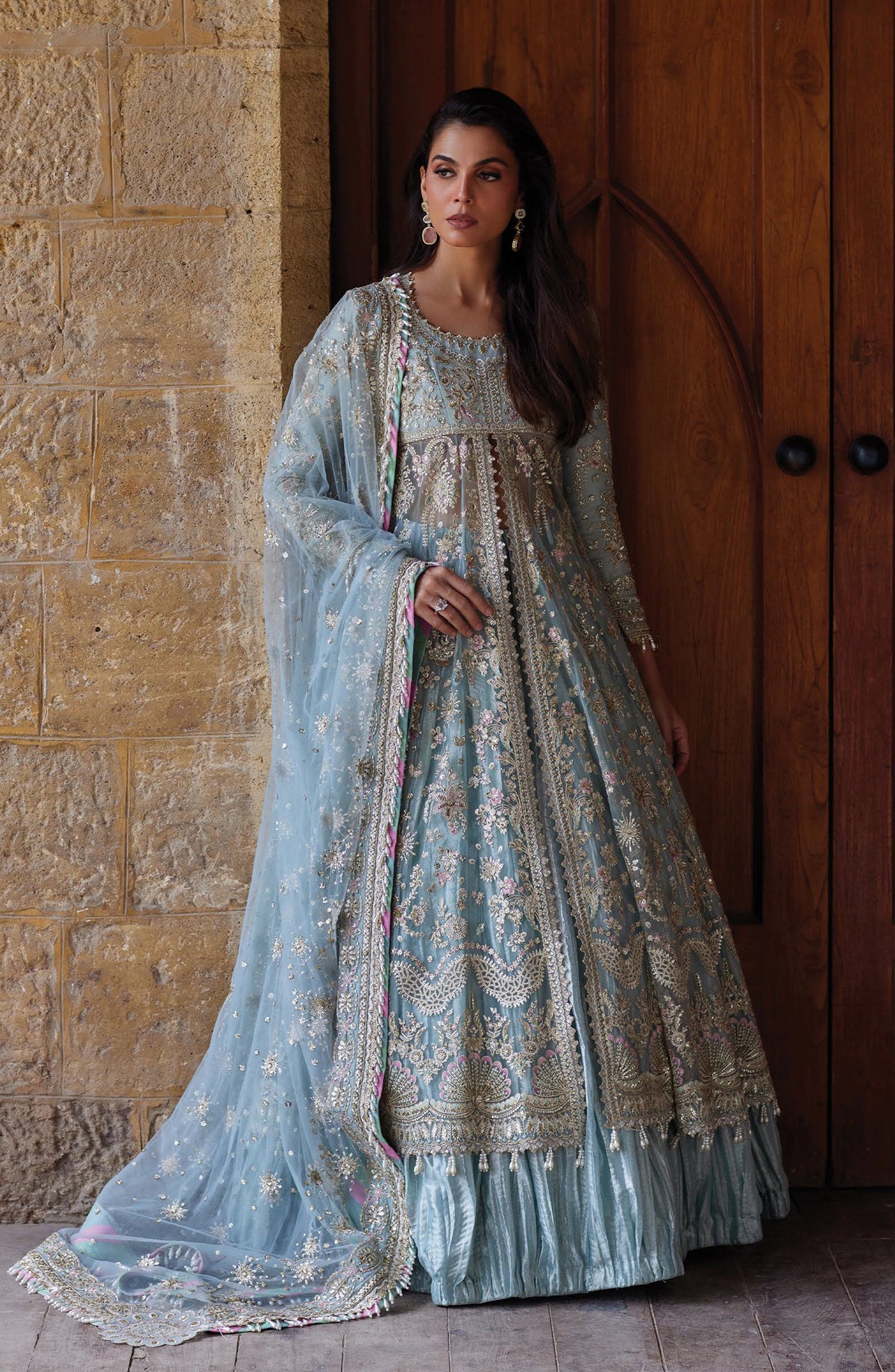 Afrozeh Dastan Goi Embroidered Poly Net Unstitched 3 Piece Suit - 10 Lafz - AF26DST - Blue - Festive Collection