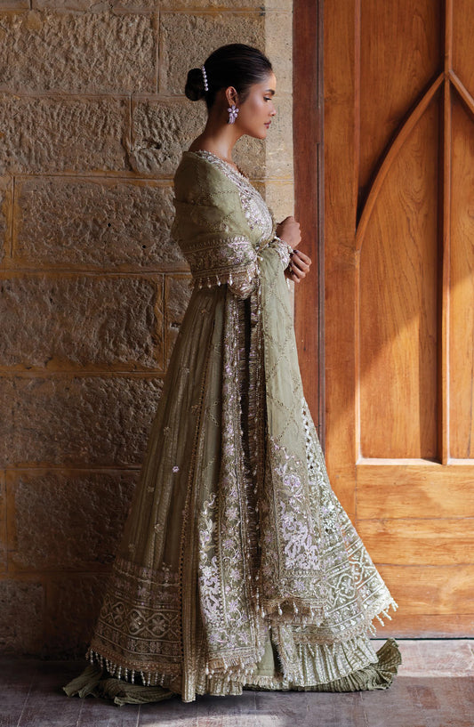 Afrozeh Dastan Goi Embroidered Organza Unstitched 3 Piece Suit - 09 Sukhan - AF26DST - Green - Festive Collection