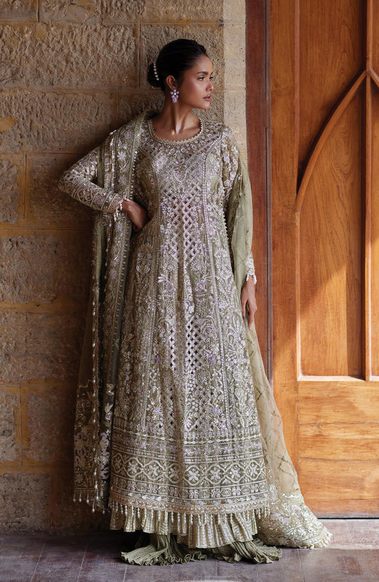 Afrozeh Dastan Goi Embroidered Organza Unstitched 3 Piece Suit - 09 Sukhan - AF26DST - Green - Festive Collection