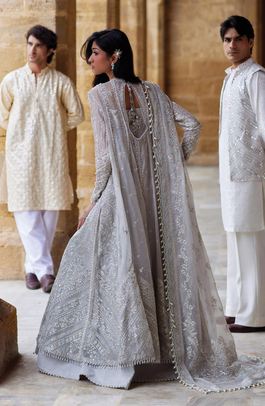 Afrozeh Dastan Goi Embroidered Organza Unstitched 3 Piece Suit - 07 Qissa - AF26DST - Silver - Festive Collection