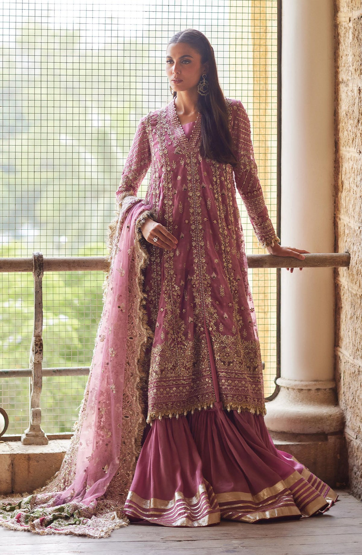 Afrozeh Dastan Goi Embroidered Poly Net Unstitched 3 Piece Suit - 06 Riwayat - AF26DST - Pink - Festive Collection