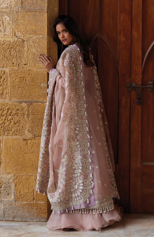 Afrozeh Dastan Goi Embroidered Organza Unstitched 3 Piece Suit - 03 Dastaan-e-Noor - AF26DST - Pink - Festive Collection