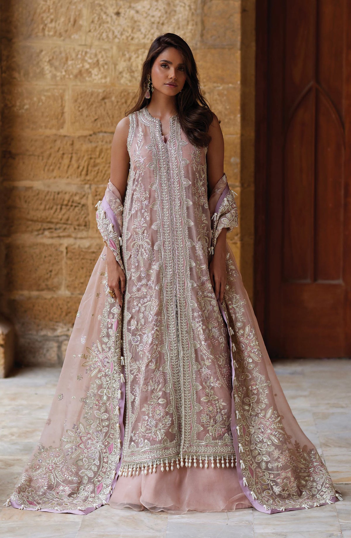 Afrozeh Dastan Goi Embroidered Organza Unstitched 3 Piece Suit - 03 Dastaan-e-Noor - AF26DST - Pink - Festive Collection