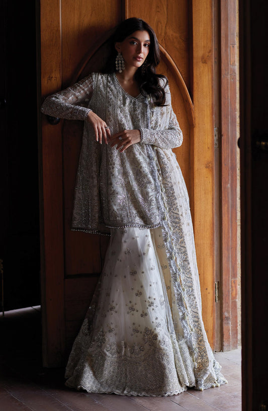 Afrozeh Dastan Goi Embroidered Poly Net Unstitched 3 Piece Suit - 01 Afsun - AF26DST - Silver - Festive Collection