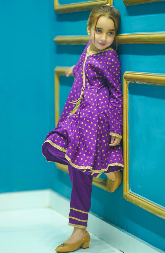 Modest Cotton Stitched 3 Piece Suit - 9630-Prpl Purple Adorn - MOD25PRF - Purple - Festive Girls Collection