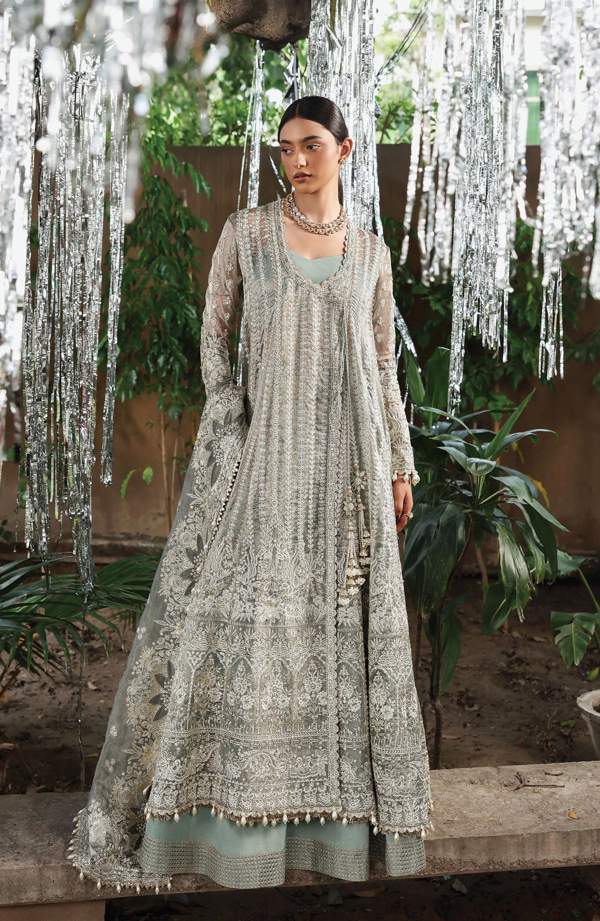 Afrozeh Dastan Goyi Embroidered Viscose Zari Unstitched 3 Piece Suit - Candle Night AWS-10 - AF25AWS - SIlver - Wedding Collection