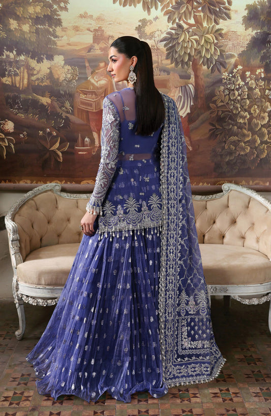 Afrozeh Dastan Goyi Embroidered Organza Unstitched 3 Piece Suit - Bloom Veil AWS-09 - AF25AWS - Blue - Wedding Collection
