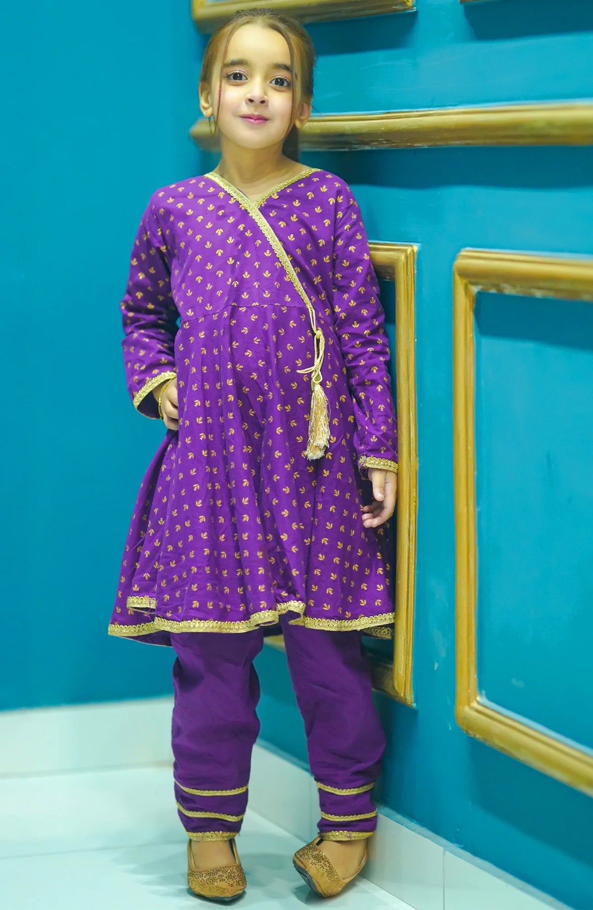 Modest Cotton Stitched 3 Piece Suit - 9630-Prpl Purple Adorn - MOD25PRF - Purple - Festive Girls Collection