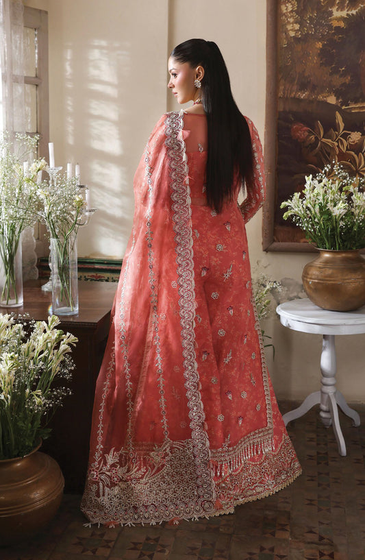 Afrozeh Dastan Goyi Embroidered Organza Unstitched 3 Piece Suit - Serenight AWS-08 - AF25AWS - Pink - Wedding Collection