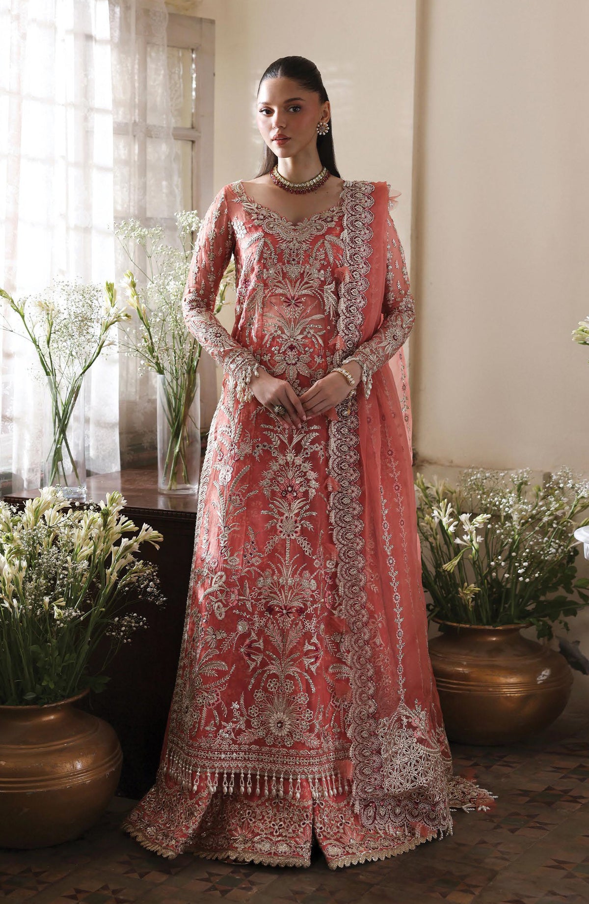 Afrozeh Dastan Goyi Embroidered Organza Unstitched 3 Piece Suit - Serenight AWS-08 - AF25AWS - Pink - Wedding Collection