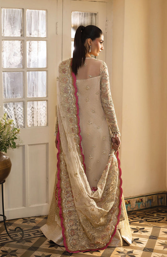 Afrozeh Dastan Goyi Embroidered Organza Unstitched 3 Piece Suit - Silk Dawn AWS-07 - AF25AWS - Off White - Wedding Collection