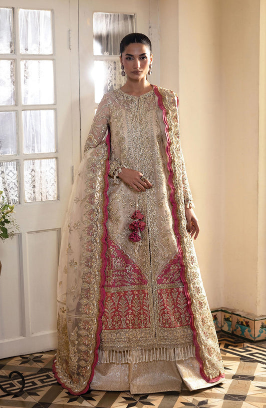 Afrozeh Dastan Goyi Embroidered Organza Unstitched 3 Piece Suit - Silk Dawn AWS-07 - AF25AWS - Off White - Wedding Collection