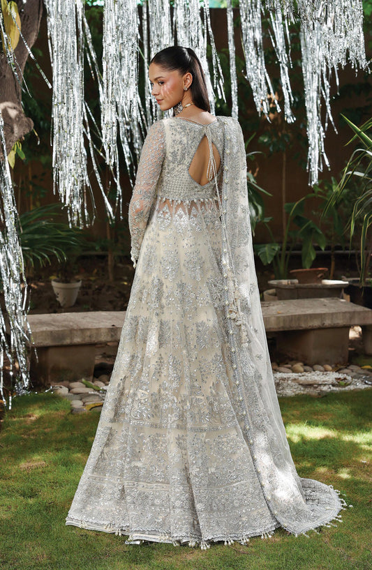 Afrozeh Dastan Goyi Embroidered Net Unstitched 3 Piece Suit - Twilune AWS-06 - AF25AWS - Silver - Wedding Collection