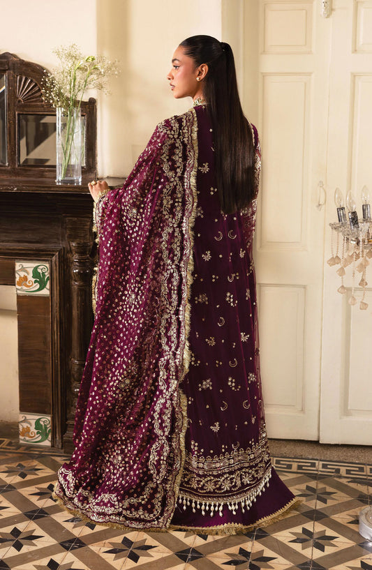 Afrozeh Dastan Goyi Embroidered Raw Silk Unstitched 3 Piece Suit - Gildentide AWS-05 - AF25AWS - Purple - Wedding Collection