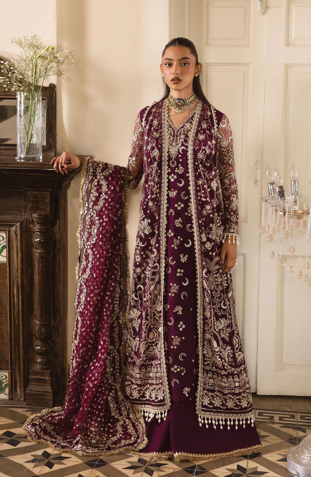 Afrozeh Dastan Goyi Embroidered Raw Silk Unstitched 3 Piece Suit - Gildentide AWS-05 - AF25AWS - Purple - Wedding Collection