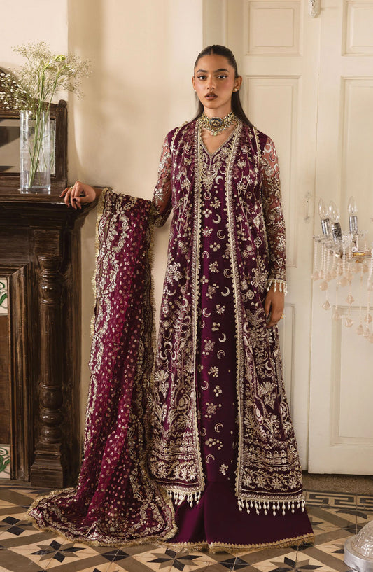 Afrozeh Dastan Goyi Embroidered Raw Silk Unstitched 3 Piece Suit - Gildentide AWS-05 - AF25AWS - Purple - Wedding Collection