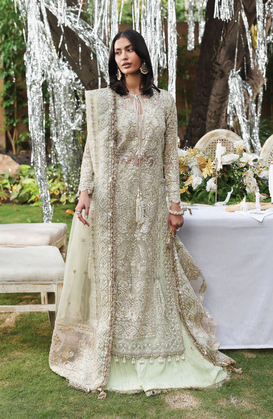 Afrozeh Dastan Goyi Embroidered Organza Unstitched 3 Piece Suit - Soul Hour AWS-04 - AF25AWS - Pista Green - Wedding Collection