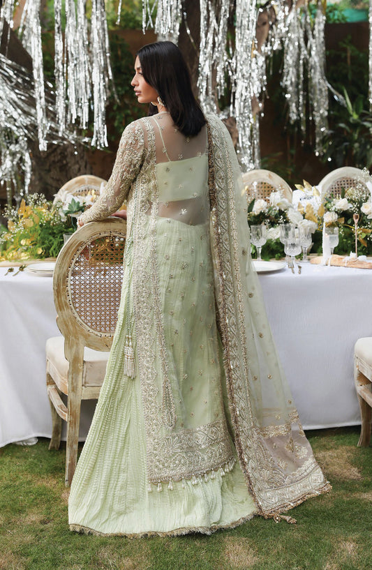 Afrozeh Dastan Goyi Embroidered Organza Unstitched 3 Piece Suit - Soul Hour AWS-04 - AF25AWS - Pista Green - Wedding Collection