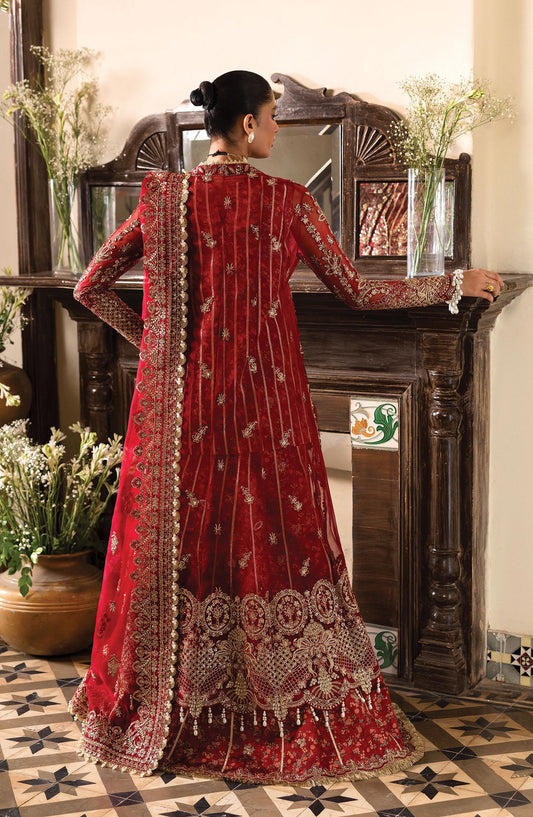 Afrozeh Dastan Goyi Embroidered Organza Unstitched 3 Piece Suit - Tea Rose AWS-02 - AF25AWS - Red - Wedding Collection