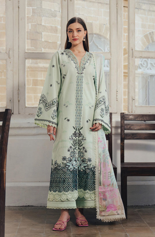 Afrozeh Day Break Embroidered Lawn Unstitched 3 Piece Suit - FWU-0020-3PO-Dewlit - AF26DB - Green - Luxury Summer Collection