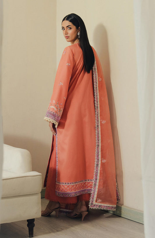 Afrozeh Day Break Embroidered Lawn Unstitched 3 Piece Suit - FWU-0018-3PO-Sky Hush - AF26DB - Peach - Luxury Summer Collection