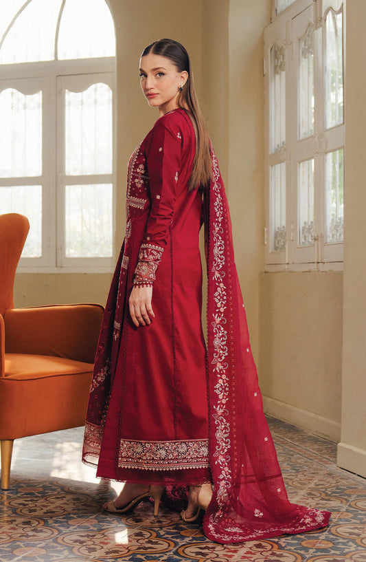 Afrozeh Day Break Embroidered Lawn Unstitched 3 Piece Suit - FWU-0017-3PO-Sun Drown - AF26DB - Maroon - Luxury Summer Collection