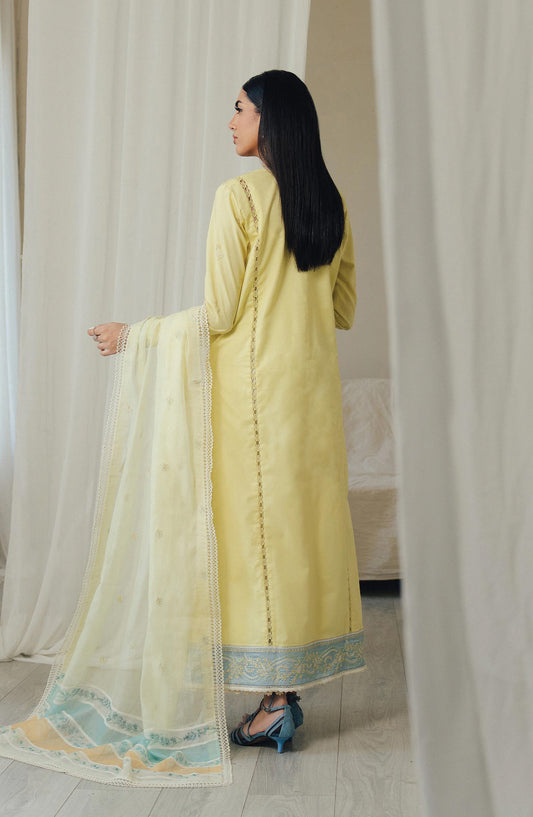 Afrozeh Day Break Embroidered Lawn Unstitched 3 Piece Suit - FWU-0016-3PO-Day Glow - AF26DB - Yellow - Luxury Summer Collection