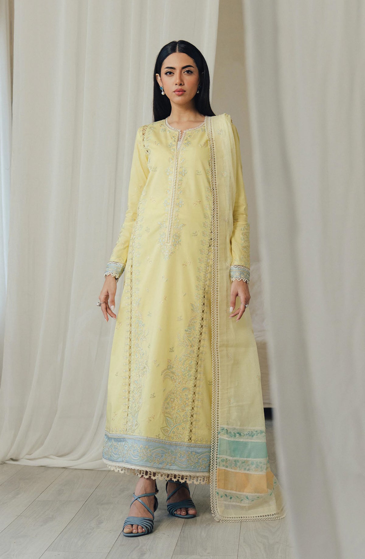 Afrozeh Day Break Embroidered Lawn Unstitched 3 Piece Suit - FWU-0016-3PO-Day Glow - AF26DB - Yellow - Luxury Summer Collection