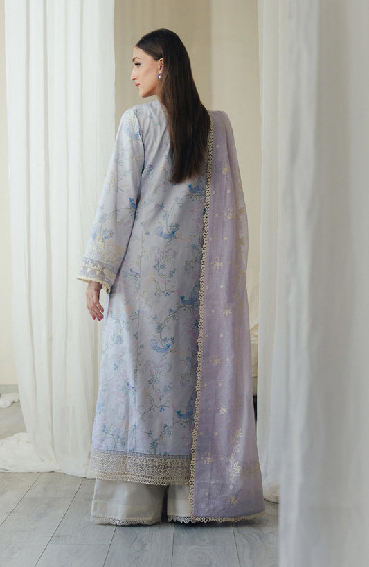 Afrozeh Day Break Embroidered Lawn Unstitched 3 Piece Suit - FWU-0014-3PO-Dove Mist - AF26DB - Purple - Luxury Summer Collection