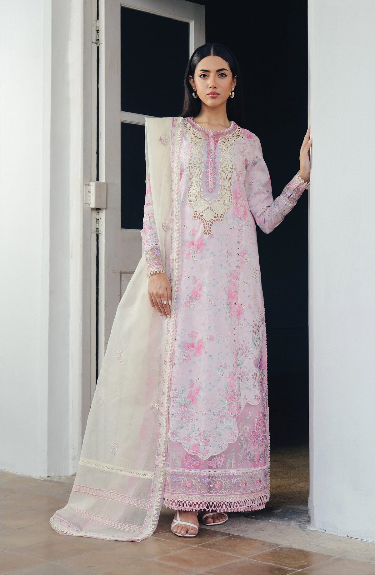 Afrozeh Day Break Embroidered Lawn Unstitched 3 Piece Suit - FWU-0012-3PO-Sky Dust - AF26DB - Pink - Luxury Summer Collection