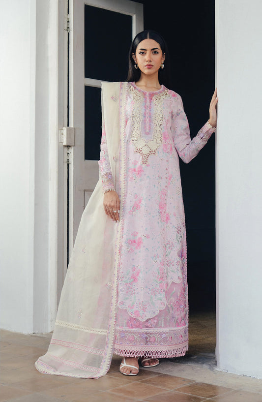 Afrozeh Day Break Embroidered Lawn Unstitched 3 Piece Suit - FWU-0012-3PO-Sky Dust - AF26DB - Pink - Luxury Summer Collection