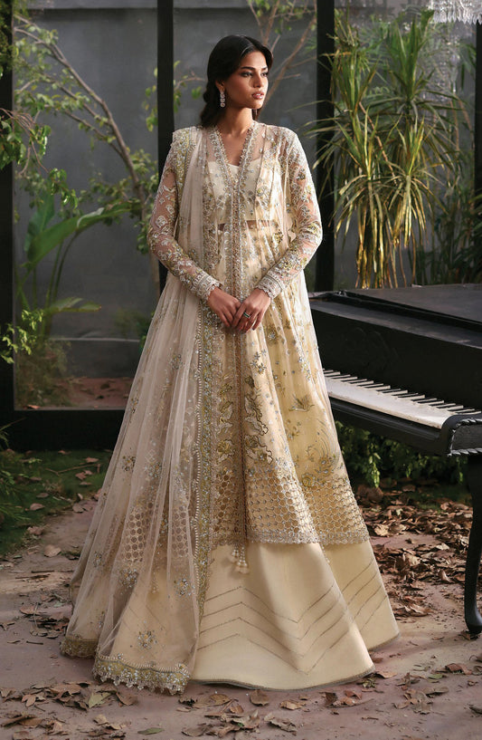 Afrozeh La Fuchsia Luxury Embroidered Net Unstitched 3 Piece Suit - Fleurie - AF25LFU - Fawn - Festive Collection