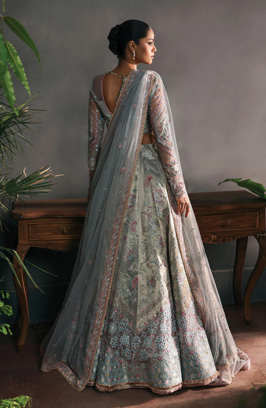 Afrozeh La Fuchsia Luxury Embroidered Net Unstitched 3 Piece Suit - Elanora - AF25LFU - Blue - Festive Collection