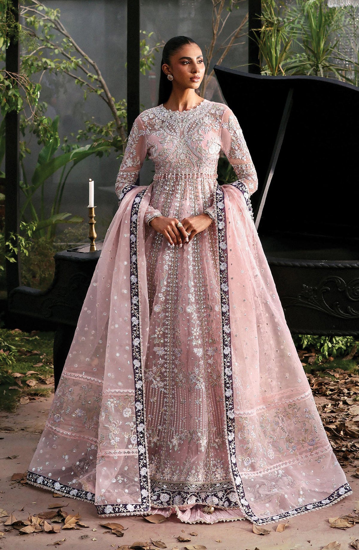 Afrozeh La Fuchsia Luxury Embroidered Net Unstitched 3 Piece Suit - Zeal - AF25LFU - Pink - Festive Collection