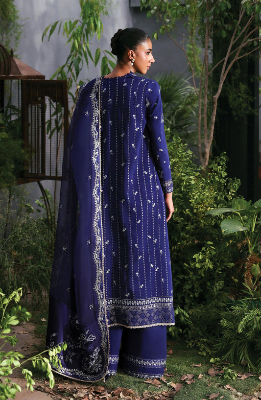 Afrozeh La Fuchsia Luxury Embroidered Net Unstitched 3 Piece Suit - Maison - AF25LFU - Blue - Festive Collection