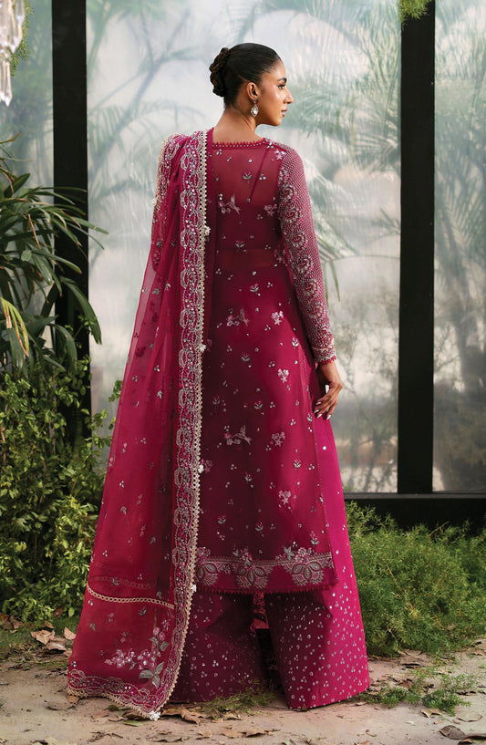Afrozeh La Fuchsia Luxury Embroidered Net Unstitched 3 Piece Suit - Rowan - AF25LFU - Pink - Festive Collection