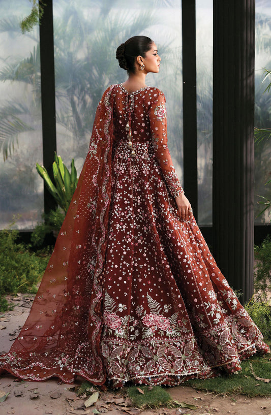 Afrozeh La Fuchsia Luxury Embroidered Net Unstitched 3 Piece Suit - Shale - AF25LFU - Brown - Festive Collection