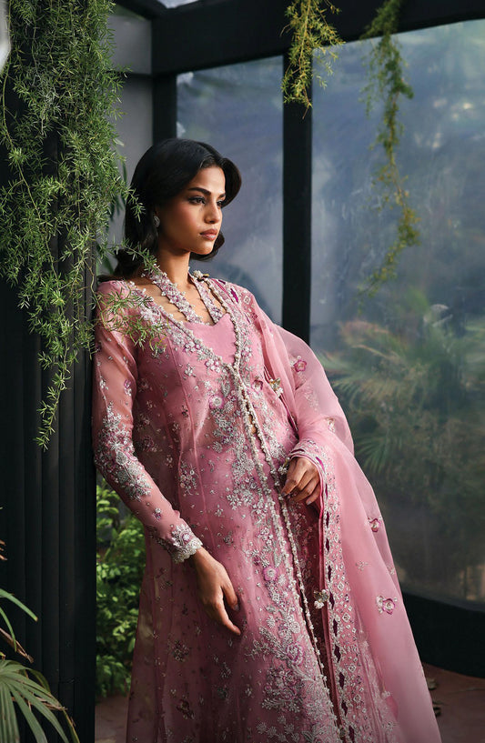 Afrozeh La Fuchsia Luxury Embroidered Net Unstitched 3 Piece Suit - Seraira - AF25LFU - Pink - Festive Collection