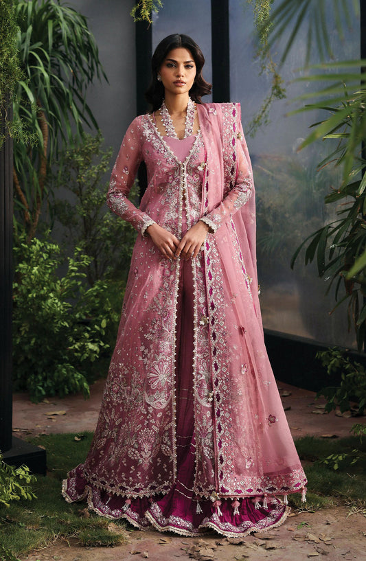 Afrozeh La Fuchsia Luxury Embroidered Net Unstitched 3 Piece Suit - Seraira - AF25LFU - Pink - Festive Collection